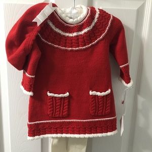Red Infant Sweater Dress with Matching Tam